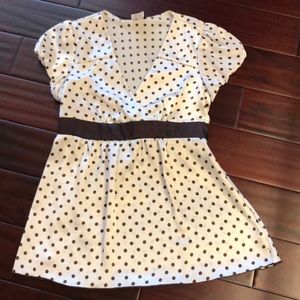Brown and ivory polka dot empire waist blouse